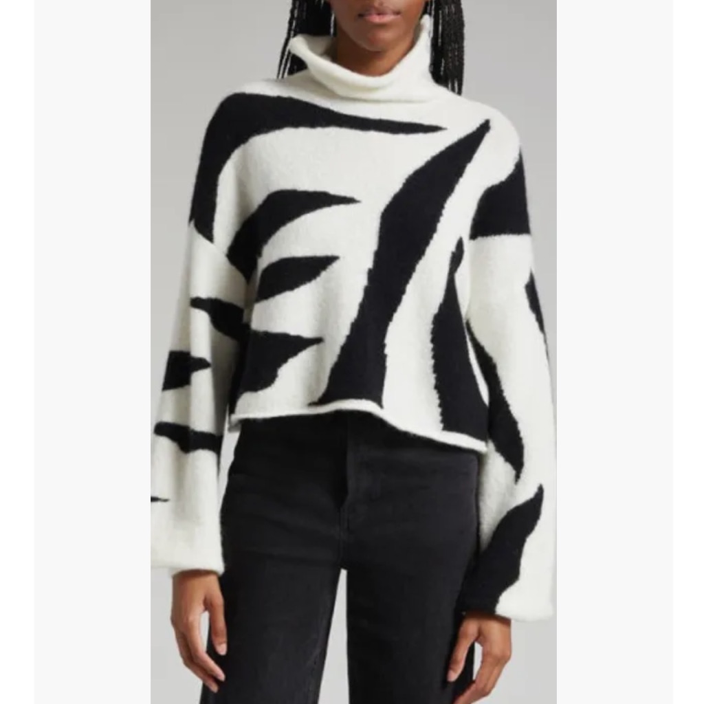Chic Black And Cream Women's Turtleneck Sweater
